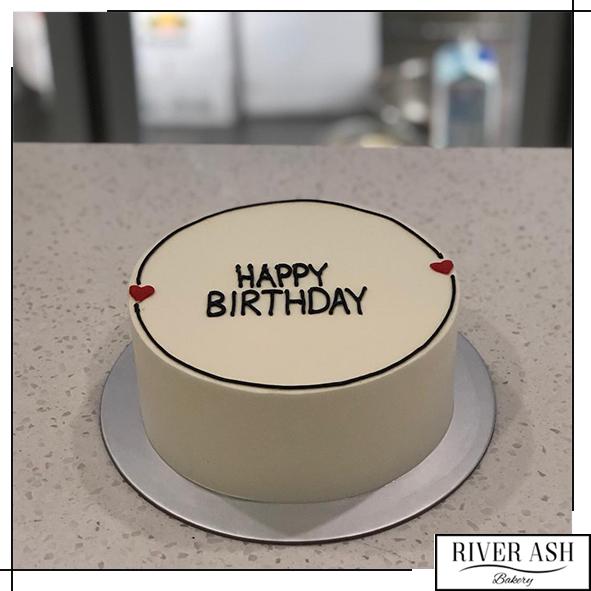 Happy Birthday Cake Singapore/Korean Lettering Minimalist Cake SG - River Ash Bakery